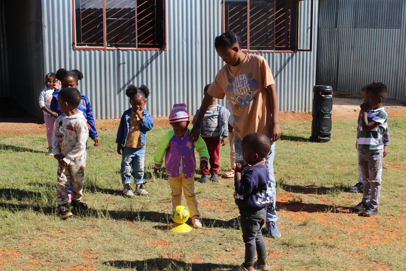 Soccer training with young children